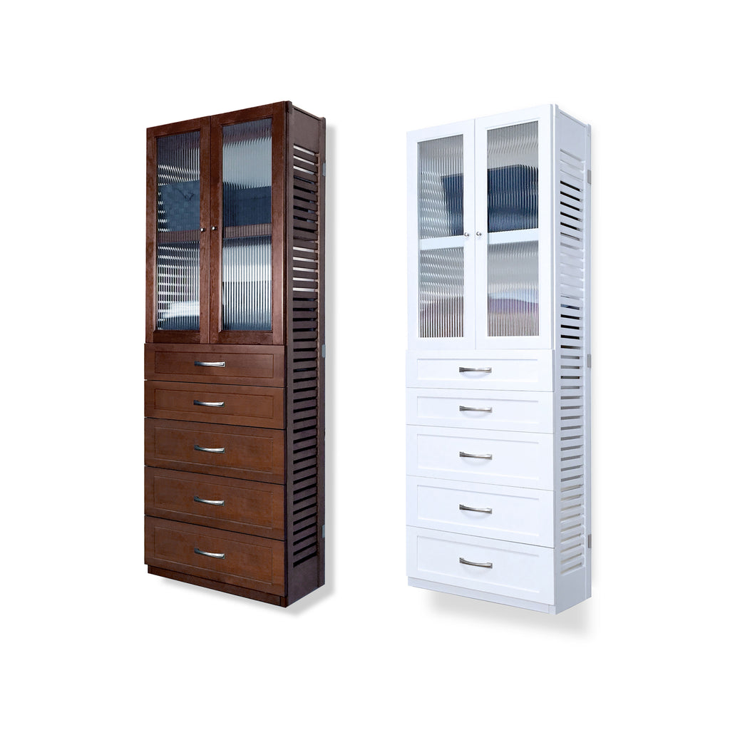 12in Deep Tower with Doors and 5 Drawers - Shaker