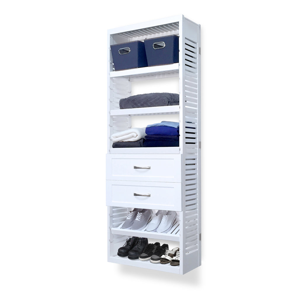 12in Deep Tower with Shelves and 2 Drawers - Shaker