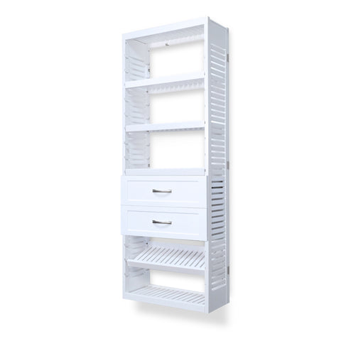 12in Deep Tower with Shelves and 2 Drawers - Shaker