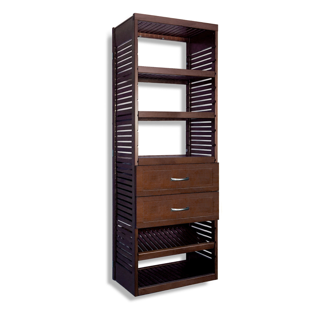 16in Deep Tower with Shelves and 2 Drawers - Shaker