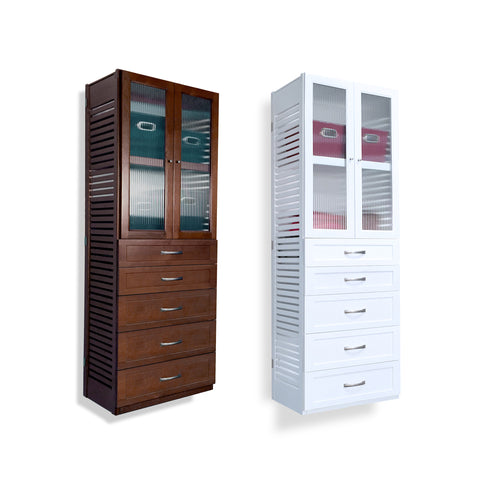 16in Deep Tower with Doors and 5 Drawers - Shaker