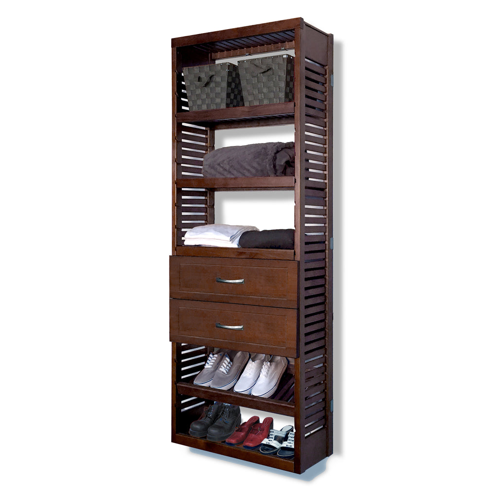 12in Deep Tower with Shelves and 2 Drawers - Shaker