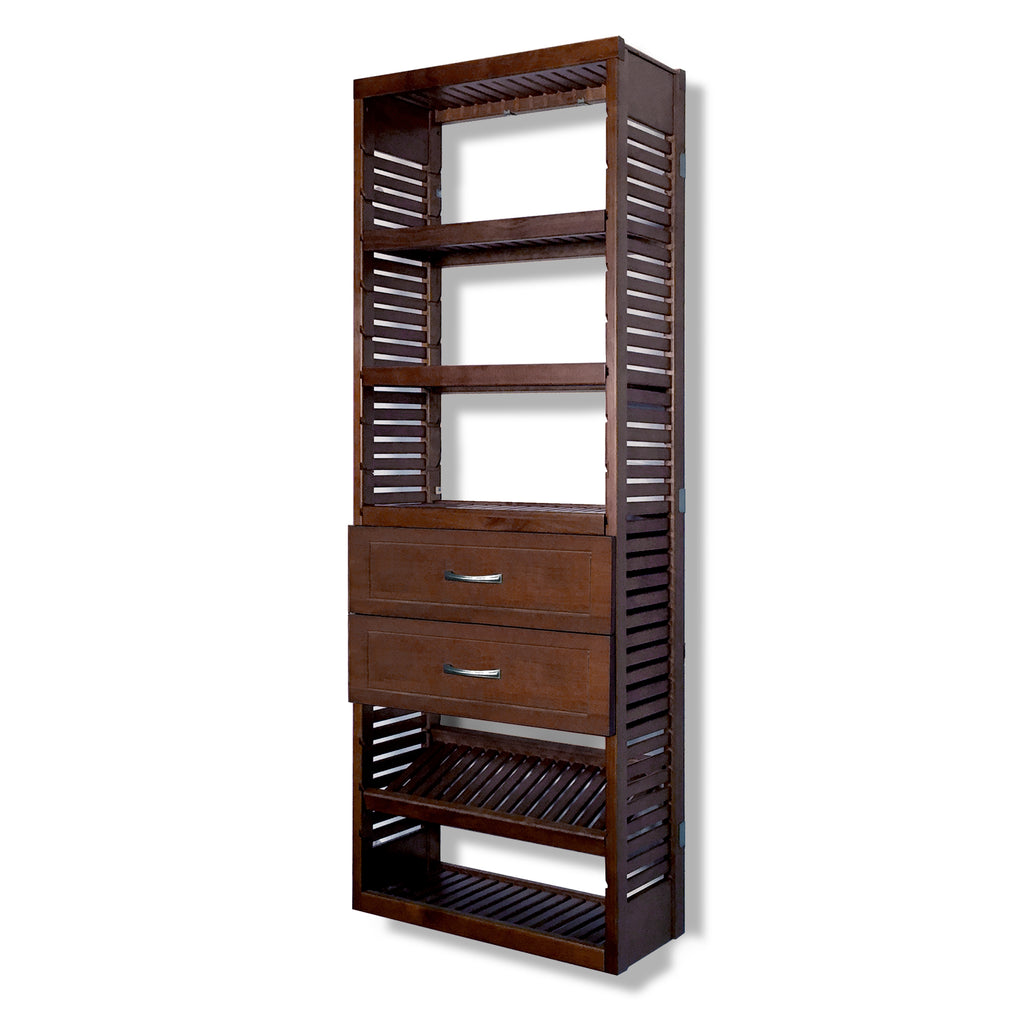 12in Deep Tower with Shelves and 2 Drawers - Shaker