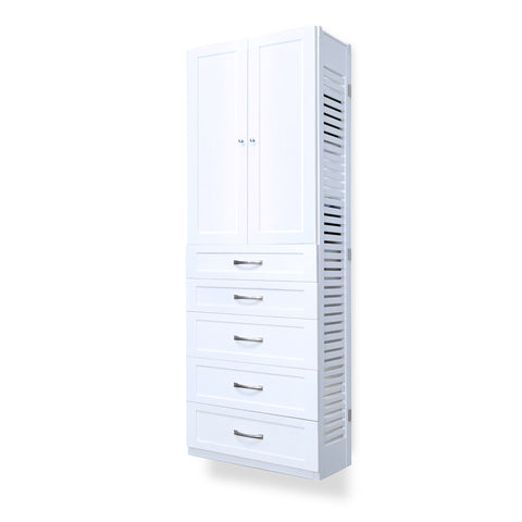 12in Deep Tower with Doors and 5 Drawers - Shaker