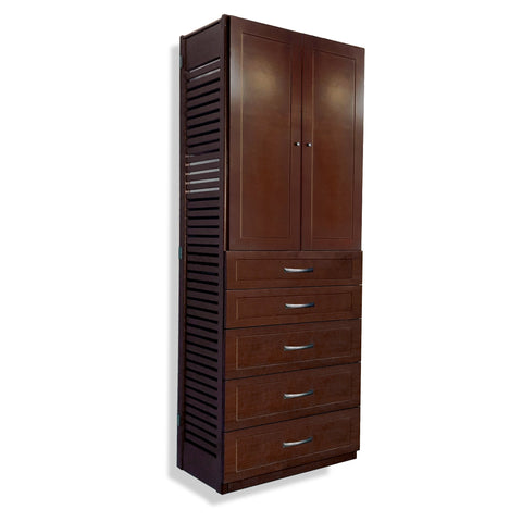 16in Deep Tower with Doors and 5 Drawers - Shaker