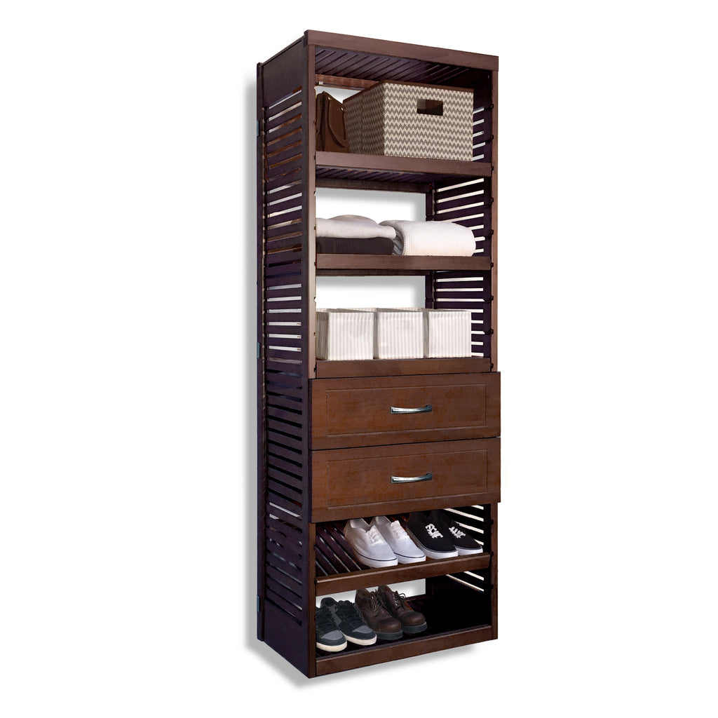 16in Deep Tower with Shelves and 2 Drawers - Shaker