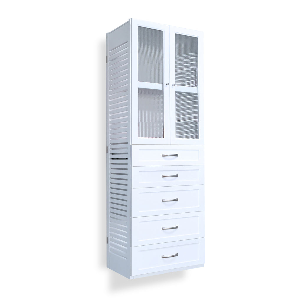 16in Deep Tower with Doors and 5 Drawers - Shaker