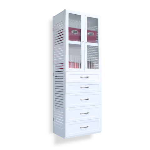 16in Deep Tower with Doors and 5 Drawers - Shaker