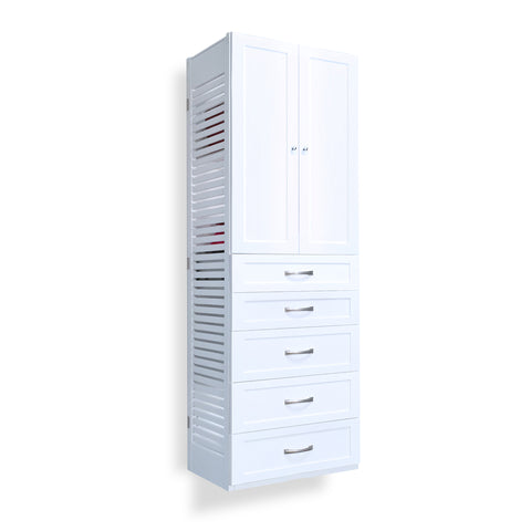 16in Deep Tower with Doors and 5 Drawers - Shaker