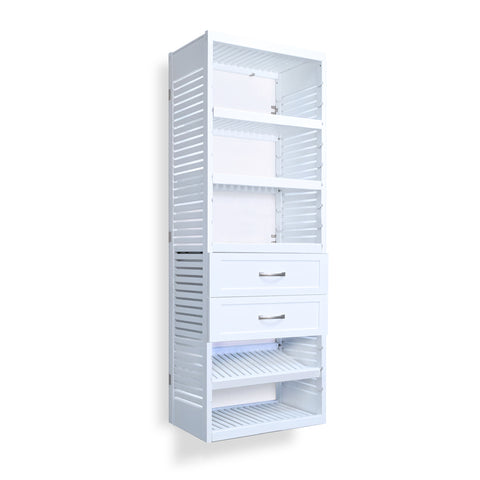 16in Deep Tower with Shelves and 2 Drawers - Shaker