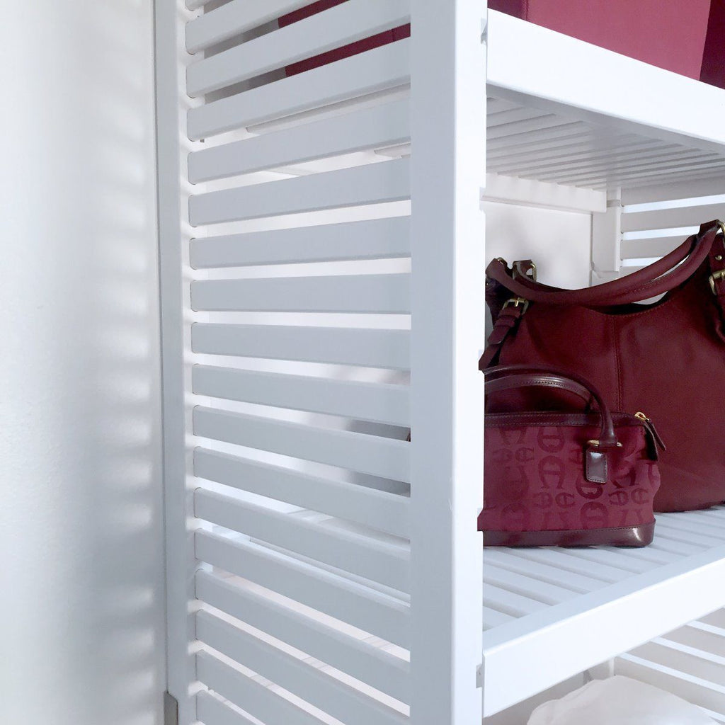 Woodcrest White 16in Tower with Shelves and 2 Drawers