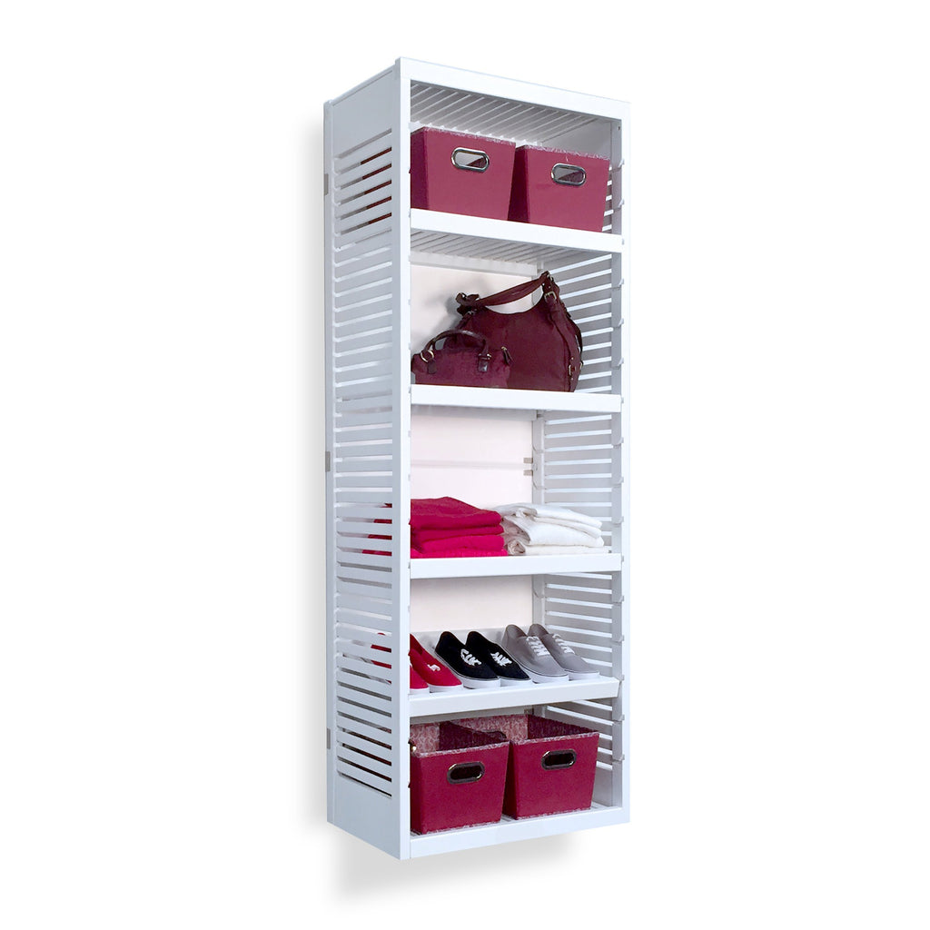 Woodcrest White 16in Tower with Shelves