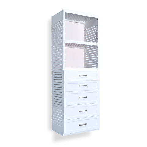 Woodcrest White 16in Tower with 5 Drawers