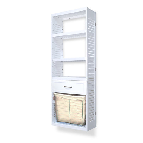 Woodcrest White 12in Tower with Drawer and Laundry