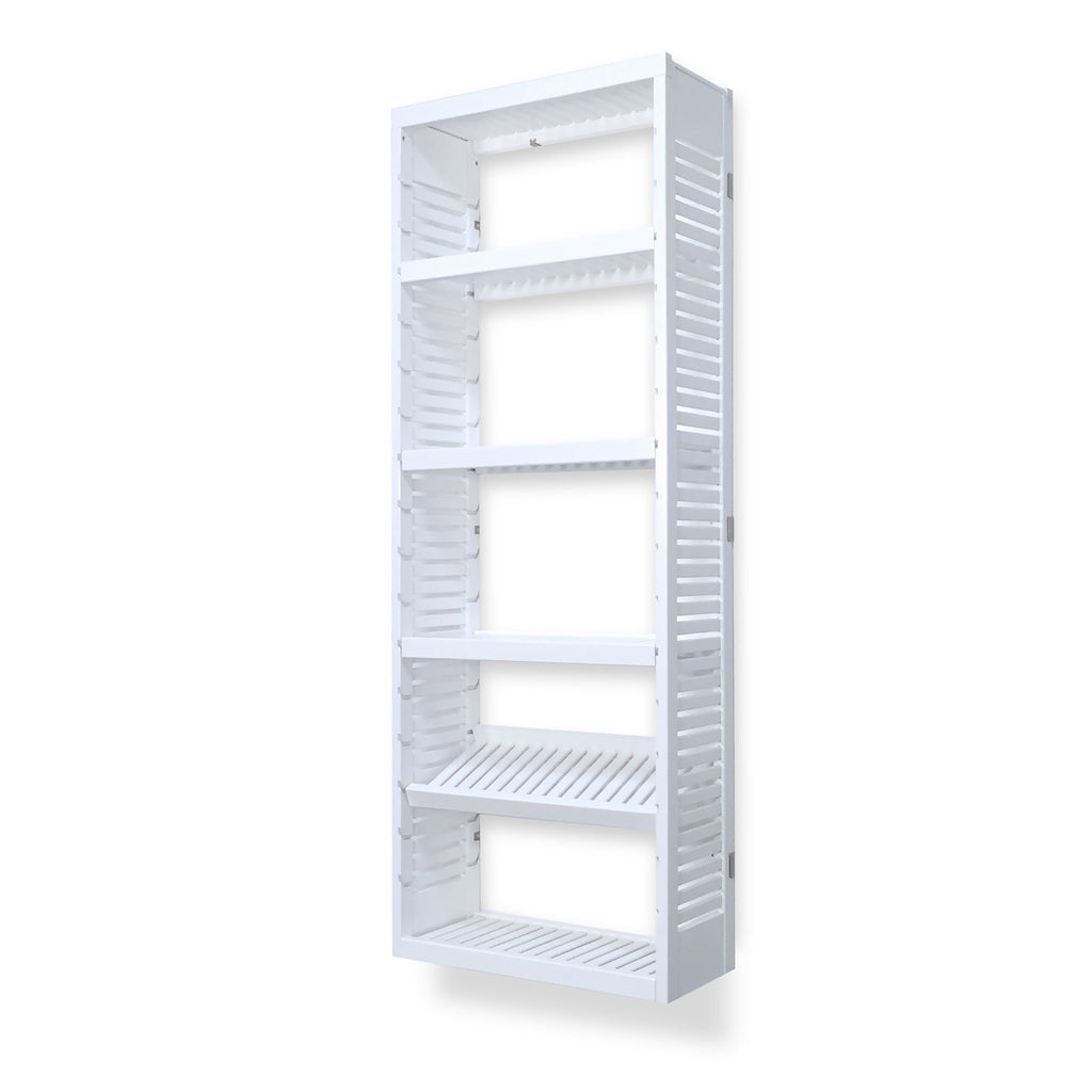 Woodcrest White 12in Tower with Shelves