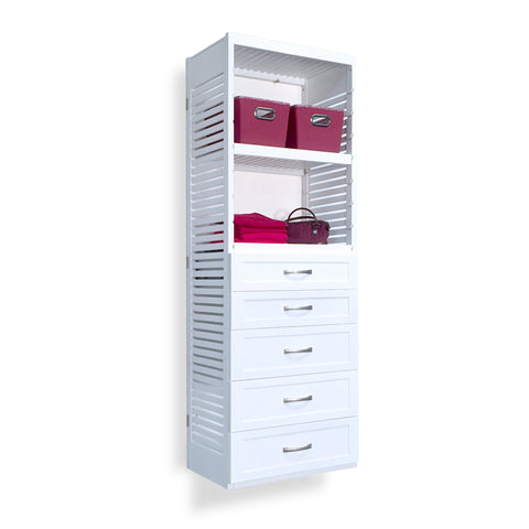 Woodcrest White 16in Tower with 5 Drawers