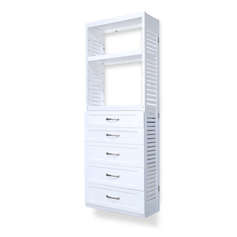 Woodcrest White 12in Tower with 5 Drawers